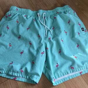 Hollister Men’s Mint Green Flamingo Swim Trunks XL Stretch Beach Vibes Pockets